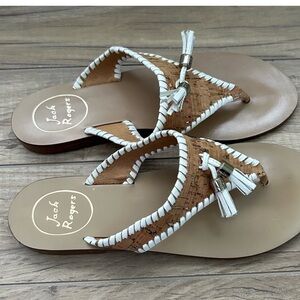 JACK ROGERS Alana leather Women’s Sandals. Cork with white stitching. Size 8